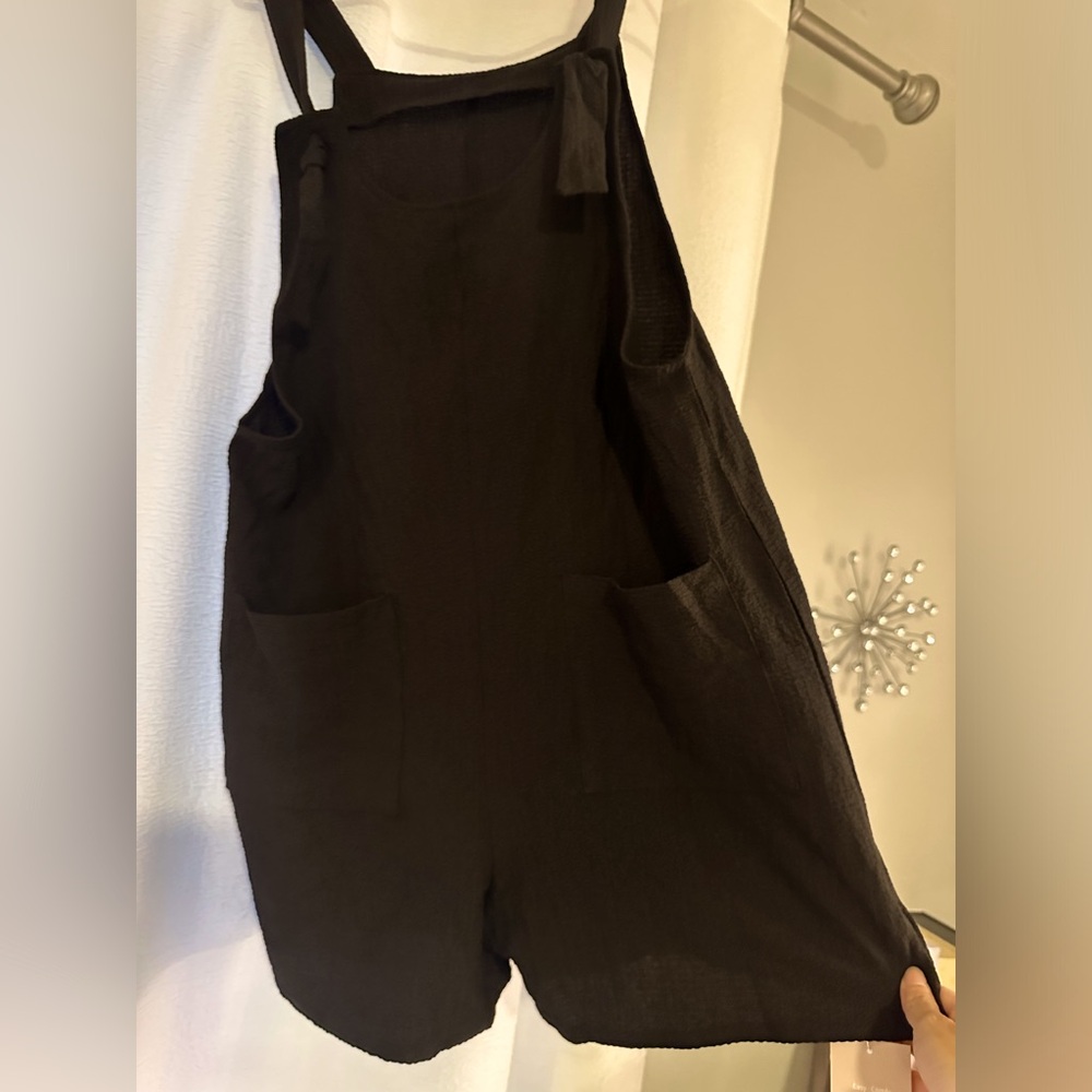 SHEIN LUNE Knot Front Pocket Patched Overall Romper Without Tube Top -large